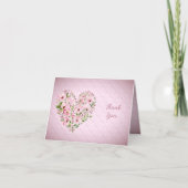 Roze Hart Bloemen Dank u kaart (Voorkant)