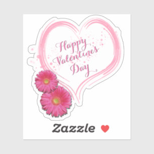 Roze Hart Bloemen Gelukkige Valentijnsdag Sticker