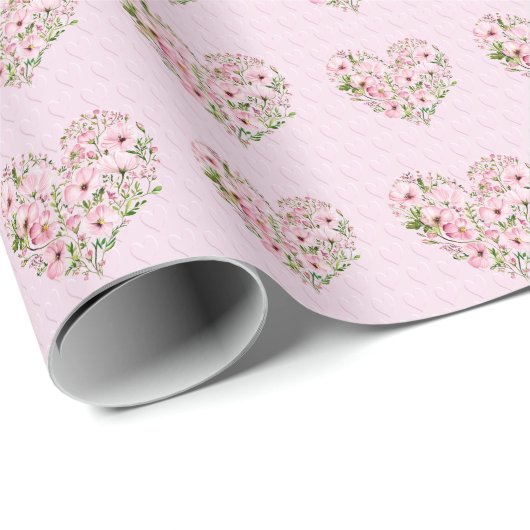 Roze Hart Bloemen Inpakpapier (Rol Hoek)