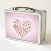 Roze Hart Bloemen Metalen Lunch Box (Achterkant)