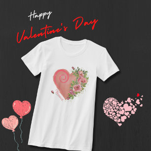 Roze Hart Bloemen T-shirt