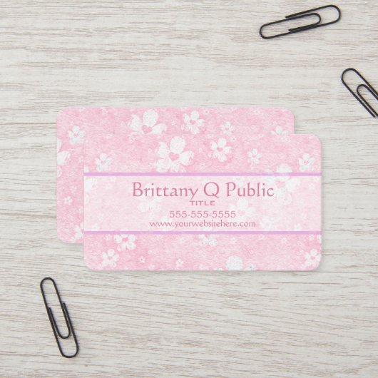 Roze hart bloemen visitekaartje (Voorkant / Achterkant in situ)