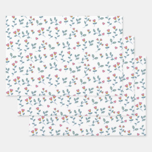 Roze Hart Bloemige Ditsy Witte Patroon Inpakpapier Vel