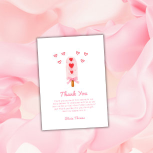 Roze Hart Bow Ice Cream Klaar voor Pop Baby shower Bedankkaart