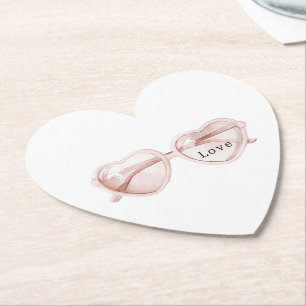 Roze Hart Bril Liefde Kartonnen Onderzetters