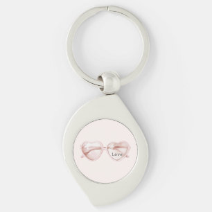Roze Hart Bril Liefde Sleutelhanger