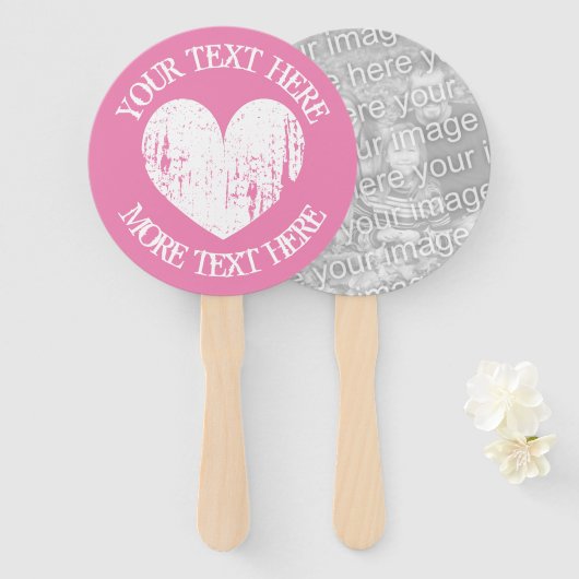  roze hart bruiloft partij foto hand fans handwaaier (Voorkant en achterkant)