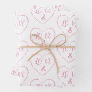 Roze Hart Charms, Bruid en Bruidegom Monogrammen Inpakpapier Vel