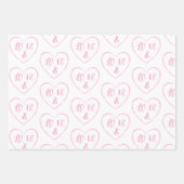 Roze Hart Charms, Bruid en Bruidegom Monogrammen Inpakpapier Vel (Voorkant)