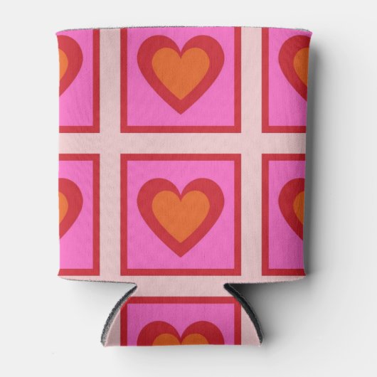 Roze Hart Checkerboard Retro Controles Blikjeskoeler (Voorkant)