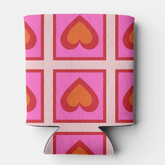 Roze Hart Checkerboard Retro Controles Blikjeskoeler (Achterkant)