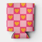 Roze Hart Checkerboard Retro Controles Blikjeskoeler (Voorkant)