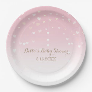 Roze Hart Confetti Baby shower Papieren Bordje