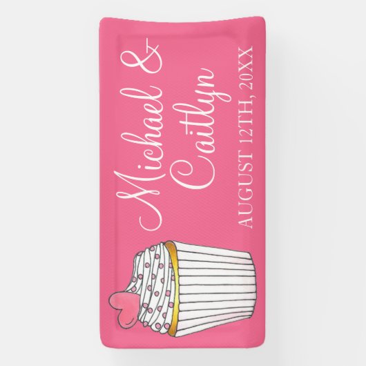 Roze Hart Cupcake Bruids Baby shower Bruiloft Spandoek (Verticaal)