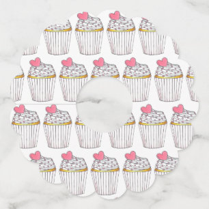 Roze Hart Cupcake Bruids Baby Shower Feest Wijnglaslabel