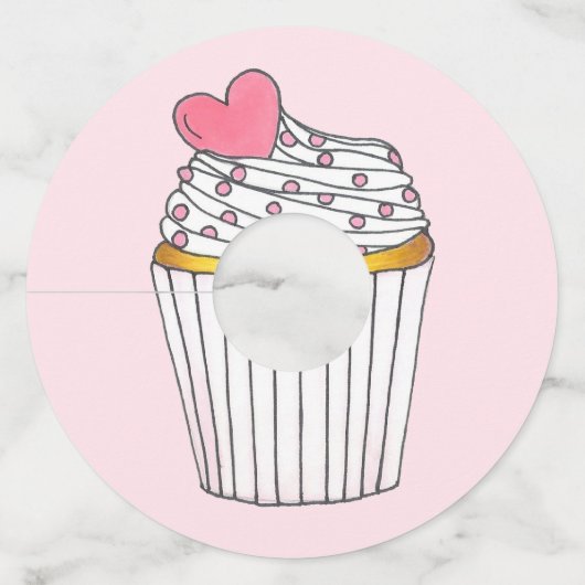 Roze Hart Cupcake Bruiloft Baby Shower Feestvierin Wijnglaslabel (Voorkant)
