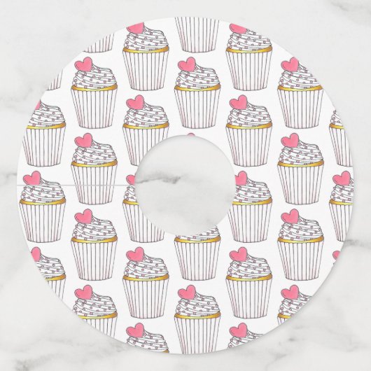 Roze Hart Cupcake Bruiloft Baby Shower Feestvierin Wijnglaslabel (Achterkant)