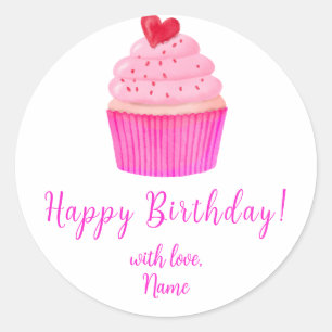 Roze Hart Cupcake Gift Label Sticker