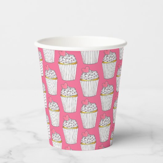 Roze Hart Cupcake Sprinkels Dessert Liefde Papieren Bekers (Voorkant)