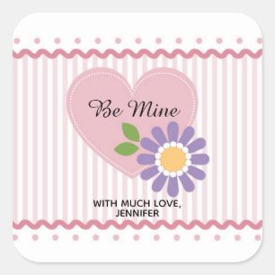 Roze Hart en Bloem Valentijnsdag Vierkante Sticker