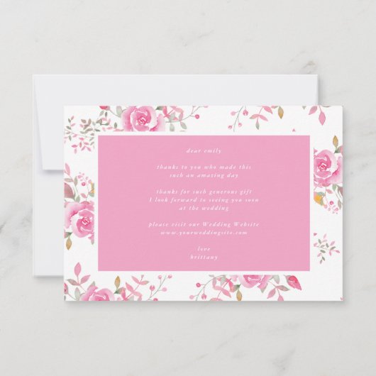 Roze Hart en Bloemen Bruidsfeest Bedankkaart (Achterkant)