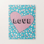 Roze hart en bloemen houden van puzzle legpuzzel (Verticaal)