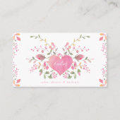 Roze hart en bloemen visitekaartje (Voorkant)