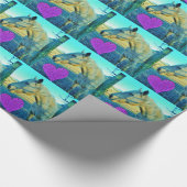 Roze hart en gele paarden cadeaupapier (Hoek)