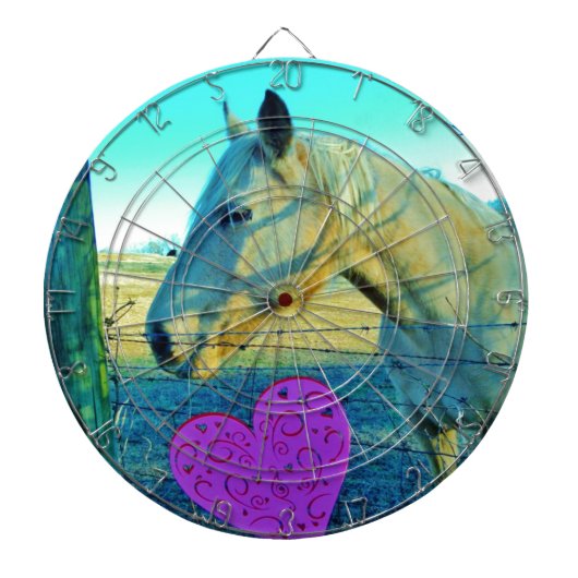 Roze hart en gele paarden dartbord (Voorkant)