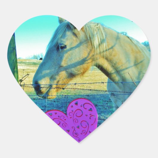 Roze hart en gele paarden hart sticker (Voorkant)