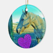 Roze hart en gele paarden keramisch ornament (Links)