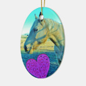 Roze hart en gele paarden keramisch ornament (Links)
