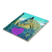 Roze hart en gele paarden tegeltje (Zijkant)