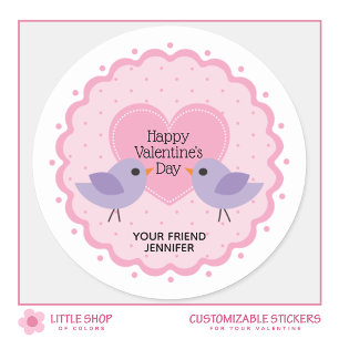 Roze hart en valentijnsdag vogels ronde sticker