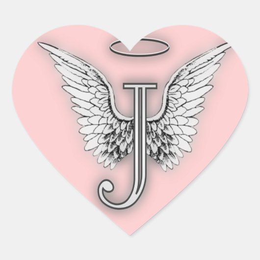 Roze Hart Engel Vleugels Monogram Sticker (Voorkant)