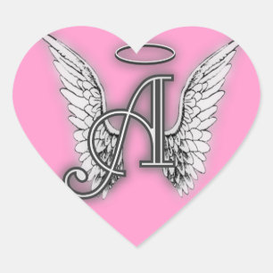 Roze Hart Engel Vleugels Monogram Sticker