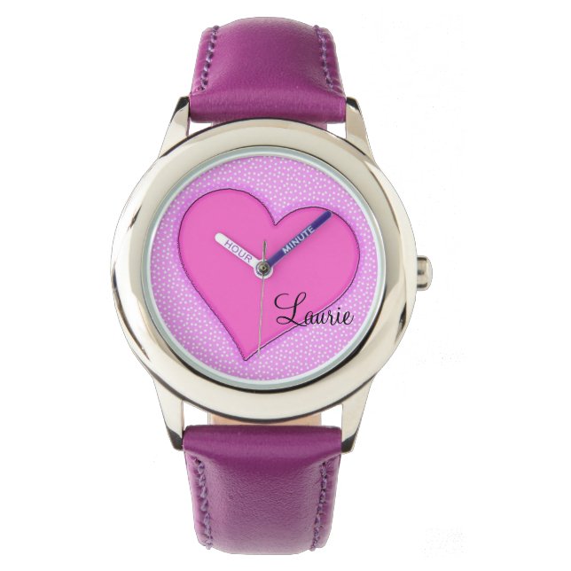 Roze Hart Gepersonaliseerd Horloge (Voorkant)