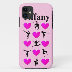 Roze Hart Gepersonaliseerde Gymnastiek iPhone 6 ho 11 Hoesje