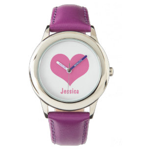 Roze Hart Gepersonaliseerde Kinder Naam Horloge