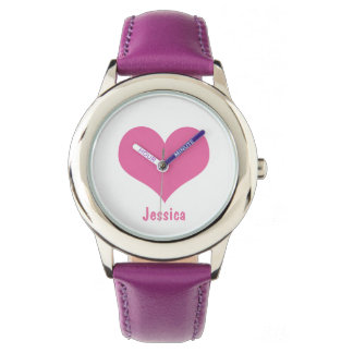 Roze Hart Gepersonaliseerde Kinder Naam Horloge