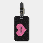 Roze Hart Gepersonaliseerde Naam Bagagelabel (Voorkant verticaal)