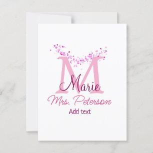 Roze hart glitter monogram leraar Mrs Modern gi Briefkaart