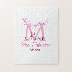 Roze hart glitter monogram leraar Mrs Modern gi Legpuzzel