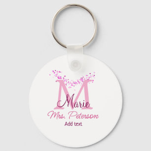 Roze hart glitter monogram leraar Mrs Modern gi Sleutelhanger