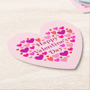 Roze hart Happy Valentines Day Kartonnen Onderzetters