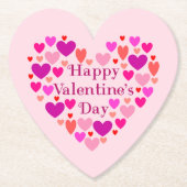Roze hart Happy Valentines Day Kartonnen Onderzetters (Voorkant)