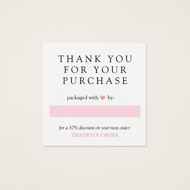 Roze hart Hartelijk dank voor uw bestelling Vierkante Visitekaartjes (Voorkant)
