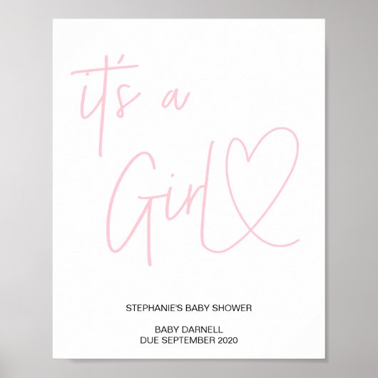 Roze hart Het is een Girl Baby shower Welcome Sign Poster (Voorkant)