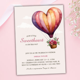 Roze Hart Hete Luchtballon Meisje Baby shower Kaart