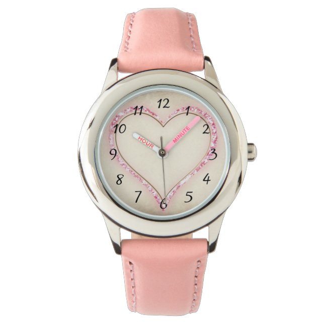 Roze hart horloge (Voorkant)